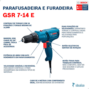 Parafusadeira Furadeira GSR 7-14E 127V 400W Azul Bosch