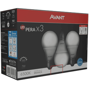 Kit Pack Lâmpadas Led Pera Bulbo Soquete 7W 6500K Caixa com 3 und Bivolt Avant E27 Luz Branca